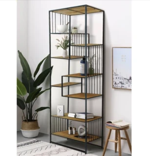 כוננית מתכת מדפי עץ קונסולה דקורטיבית