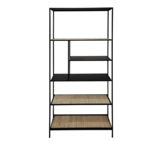 כוננית מתכת שחורה מדפים ראטן