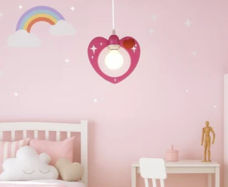 מנורת תלייה לחדר ילדים לב ורוד