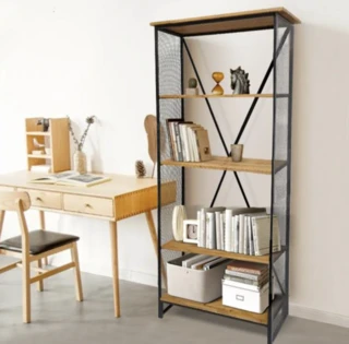 כוננית מתכת מדפים מעץ איקס