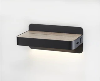 מנורת קיר מדף עם הטענת USB לחדר שינה שחור/לבן