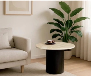 שולחן קפה עגול טרונטין קרם בשילוב שחור קטן