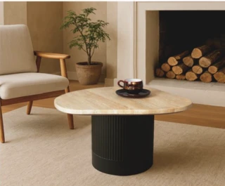 שולחן קפה עגול טרונטין קרם בשילוב שחור בינוני