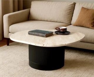 שולחן קפה עגול טרונטין קרם בשילוב שחור גדול